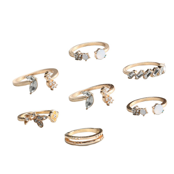 7 st Elegant öppningsring glänsande strass Slitstark kvinnlig temperament fingerring för dekoration