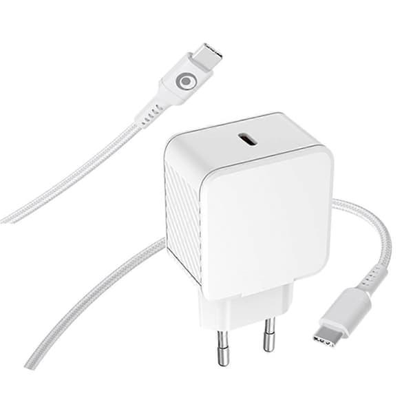 Opladerpakke 65W Power Delivery USB-C Oplader med 2m USB-C til USB-C Kabel, Hvid White