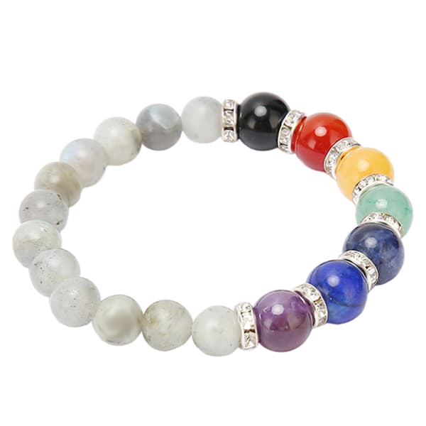 Chakra Perlearmbånd Elastisk Snøre Stresslindring Meditation Healing Grå