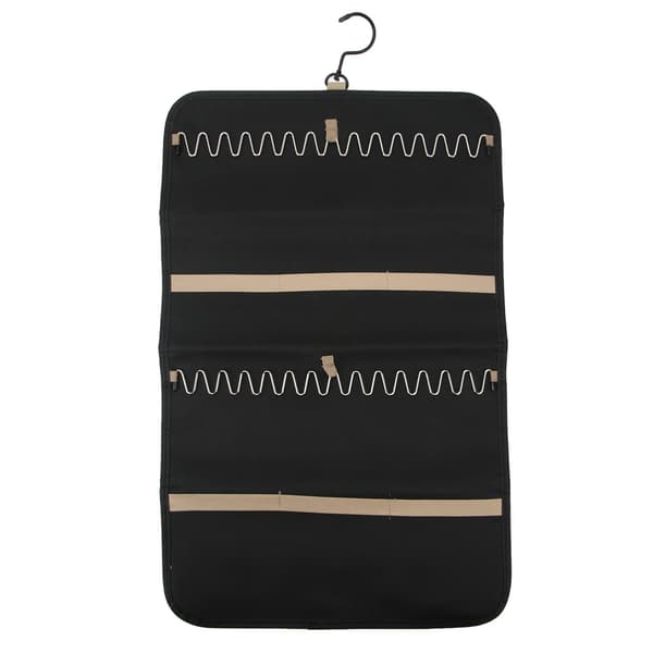 Foldbar Rejse Smykke Organizer Opbevaringspose i Nylon til Halskæde Øreringe Ringe Sort