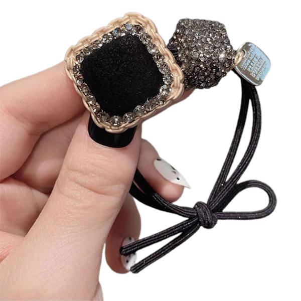 Mode hästsvansslips Hårmanschett Strass Lyx Elastisk Wrap Hårrep Eleganta hårtillbehör Black