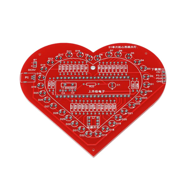 DIY Hjerteformet LED-lys Elektronisk Printplade Sæt Farverigt MCU Modul