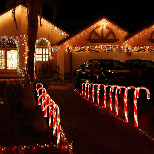 Opplyst utendørs julepynt, 5-paknings julestokklys, Led solcellelys for utendørs hageinnredning Julegodteriformet, opplyst