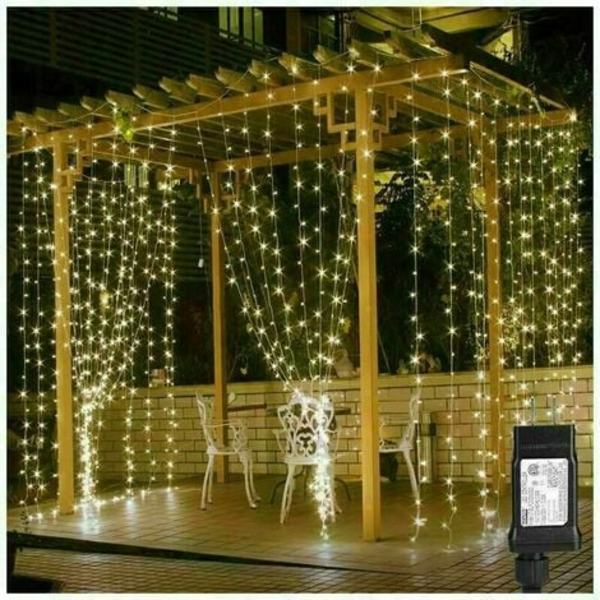 Gardinljus Batteri eller USB -kontakt 10x10ft med fjärrkontroll, 300 LED-juldekorationer för uteplats String Li i sovrummet