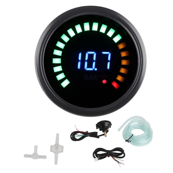 2-i-1 Bil Voltmeter LED Digital Display Vakuumtryksmåler 12V Universal Meter