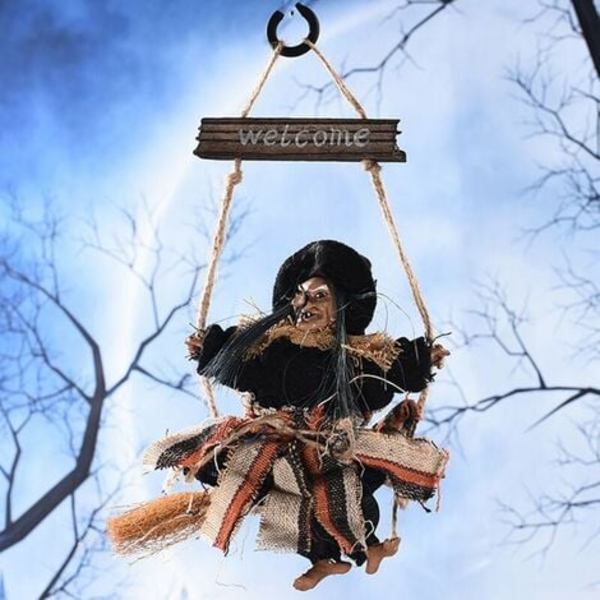 Halloween tervetuloa luudanvarsi riippuva noita koriste - musta