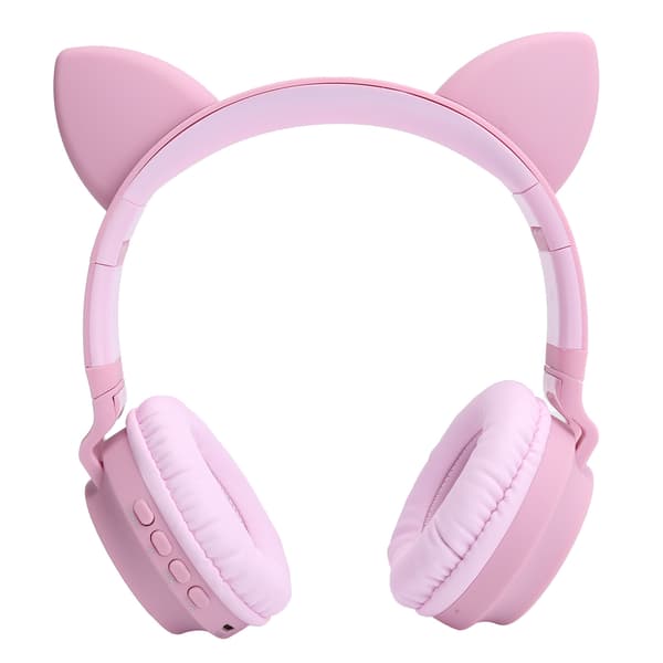 Katteøre Hodetelefoner 3D LED Lys Trådløs Bluetooth 5.0 Sammenleggbart Headset med Mikrofon Rosa