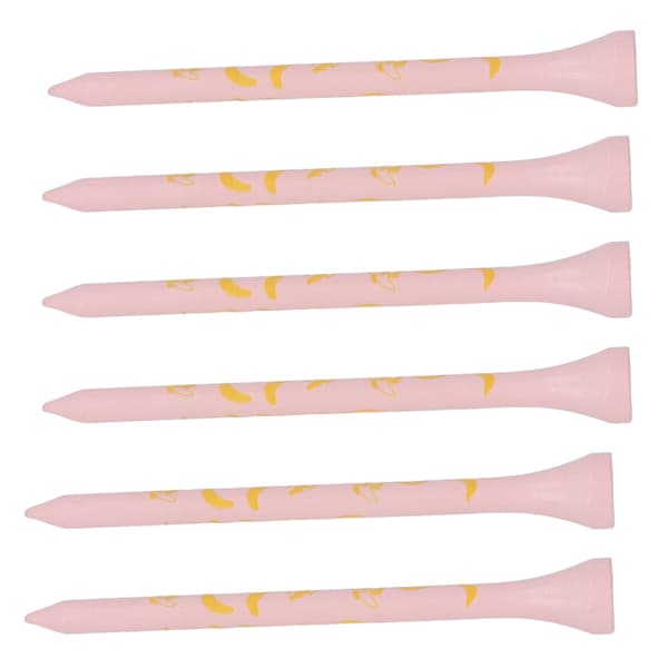Golfpeg i bambuträ, 30 stycken, 8 cm, tryckt döskalledesign, rosa
