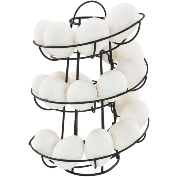 Eggdispenser Spiraloppbevaring, Metalljern Spiral Eggholder Eggstativ Kjøkkendisplaystativ, for 24 egg (svart)