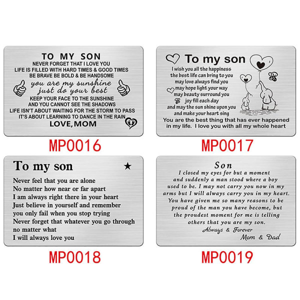 Metallinen käyntikortti ruostumattomasta teräksestä valmistettu lompakkoklipsi, kortti, jossa on kirjaimia poikalahjoja MP0018