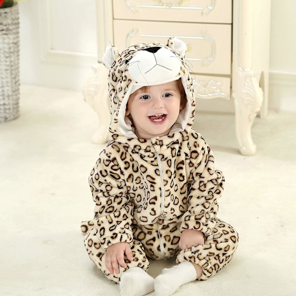 Baby Dinosaur Kostume Børne Sød Hættetrøje Jumpsuit Halloween Leopard 24-30 Months