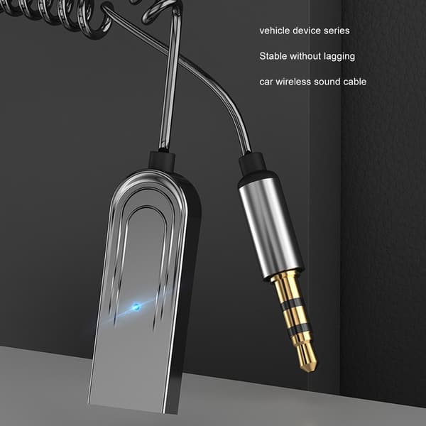 Langaton Bluetooth 5.0 -sovitin auton vastaanotin 10 metrin kantama USB-virta 3,5 mm audio harmaa musta