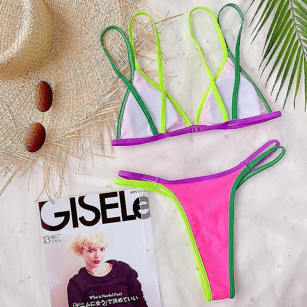 kvinders Color Block Badedragt Bikini Sæt String Sommer Strand Badedragt Badetøj Red M