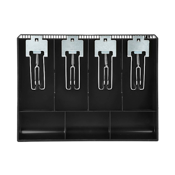 Udskiftning af kasseapparat indsatsbakke med fire kontantbokse og metalclips (sort)
