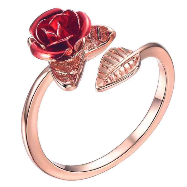 Kvinder Rose Flower Åben Finger Ring Justerbar Bryllup Engagement Smykker Gift Rose Gold