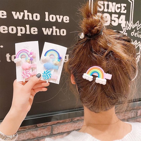 3 stk søte barnehårnåler med regnbue-lollipops og sky baby jente hår tilbehør uten Purple Cloud