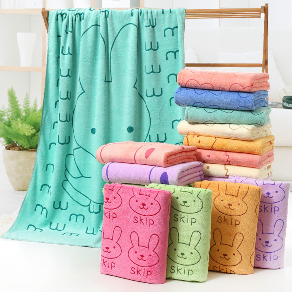 Mikrofiber badehåndklæde 70*140 Absorberende tegneserietrykt blødt almindeligt præget badehåndklæde til voksne (grøn R