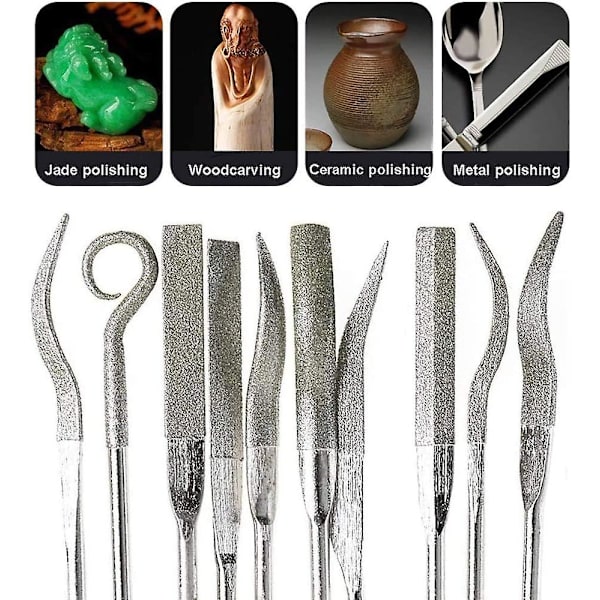 10 Pack Assorted Mini Diamond Files Set Rund Firkantet Flad Nål Til Metal Juvelerer Glas Træskærerhåndværk 3x140 mm Cisea