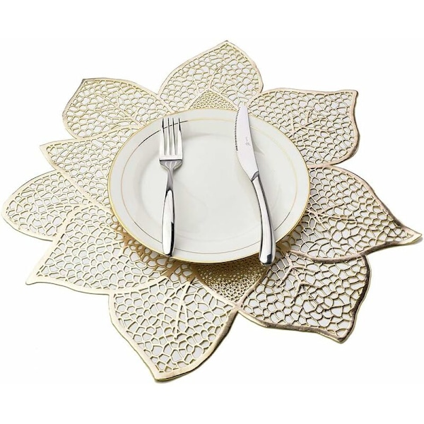 PV0013 Bauhinia PVC Placematto European Matt Gold Hollow Lotus Solid Color PVC Placemat Eristystyyny