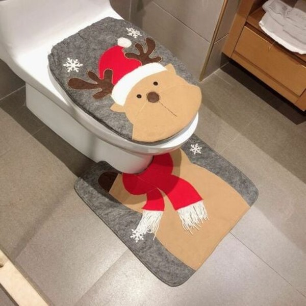 Christmas Deer Toalettsetetrekk og mattesett Baderoms julepynt