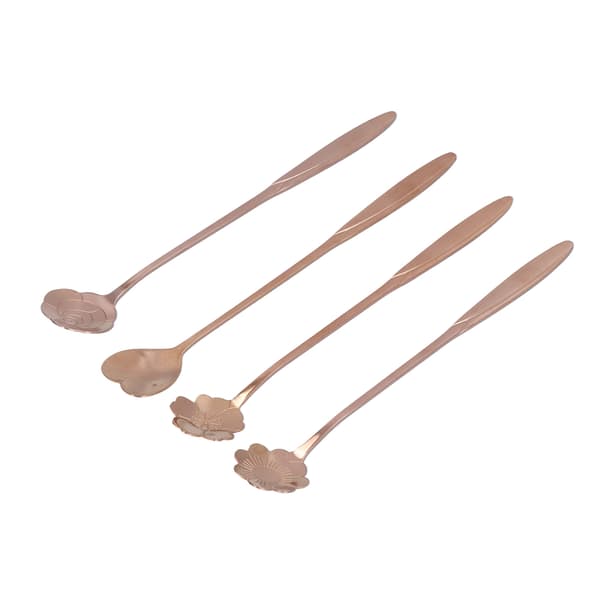4 STK Rosaguld Rustfrit Stål Blomst Hjerte Kaffe Dessert Is Te Ske