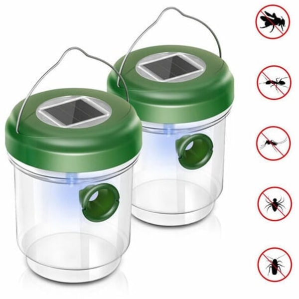 Packa soldriven hängande getingfälla med LED-ljus Giftfri bee Killer Återanvändbar grön