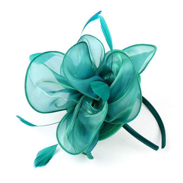 Faux Feather Net Garn Hat Ensfarvet Fascinator Bryllupper Tea Party Hovedbeklædning Hår Ornament For Green