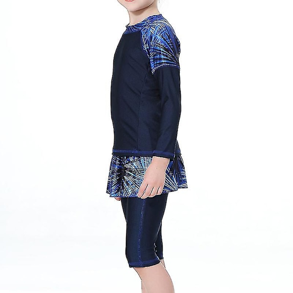 Barn Flickor Islamiska Muslim Modest Badkläder Navy Blue 9-10 Years