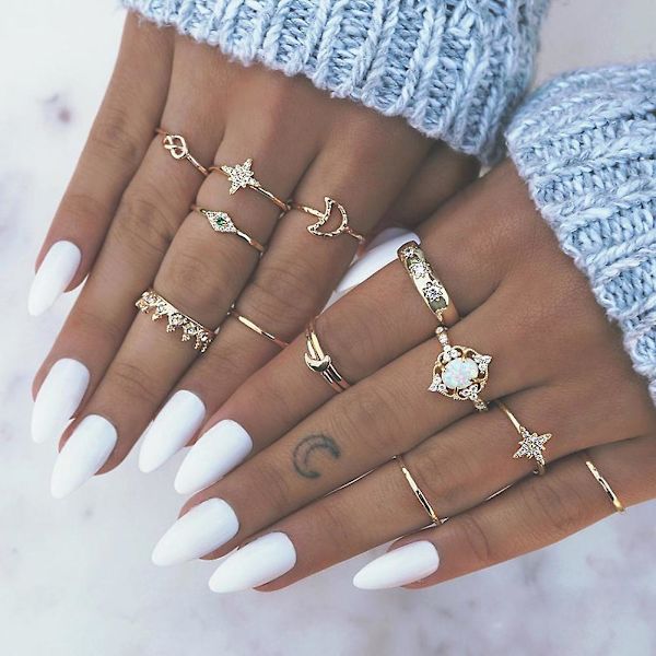 13 stk/sæt Boho Kvinder Moon Star Crown Faux Opal Knuckle Midi Finger Ring smykker