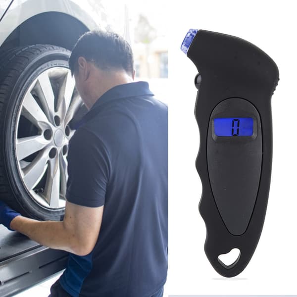 Digital Dæktryksmåler PSI Tester Meter 4 Indstillinger til Bil Lastbil Cykel Sort