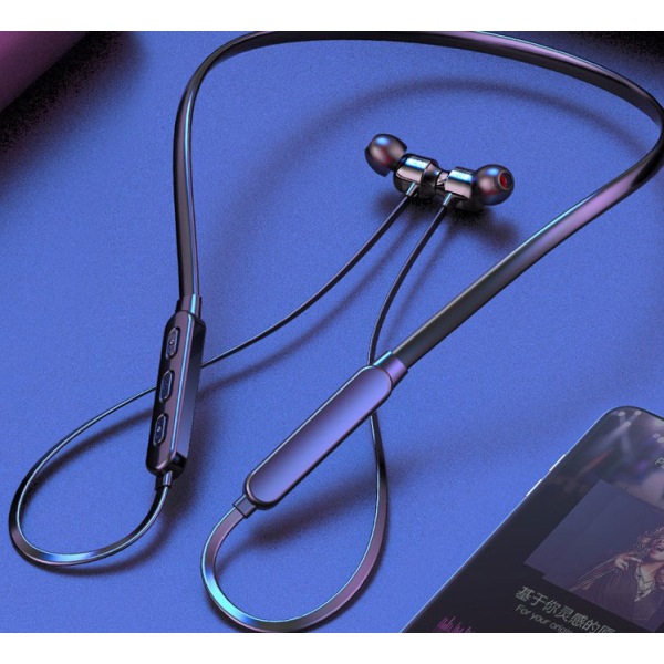 Bluetooth hörlurar hängande hals 16 timmar standby svart