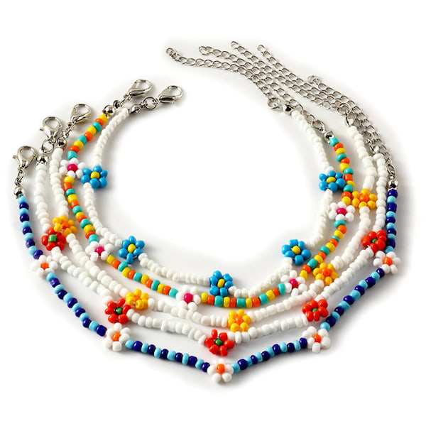 Multicolor Boho Beaded Ankellænke Justerbar Håndlavede Ankelarmbånd Modetilbehør til kvinder