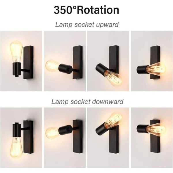 Svart vägglampa 350 grader vridbar svart metall vägglampa sovrum sänglampa Hotellväg Trappa vägglampa