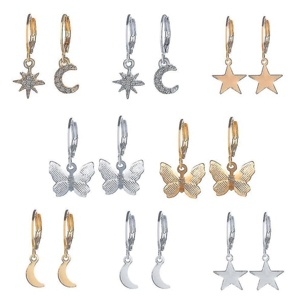 8st Örhängen Set Butterfly Metalllegering Örhängen Star Moon Örhängen för födelsedagspresent
