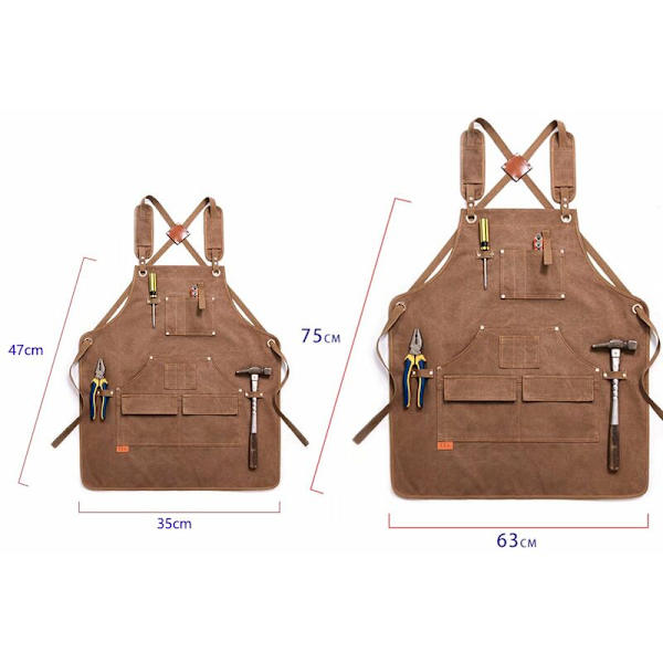 Coffee Wood Skomakare Multi Pocket Trädgårdsförkläde Köksförkläde Blått Barn Canvas Förkläde
