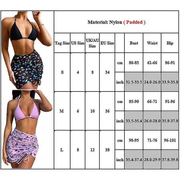 Naisten 3kpl set Push Up Halter uimapuku Black M
