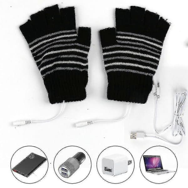 USB Termiska Uppvärmda Handskar Hel-/Halvfinger Uppladdningsbara Striped