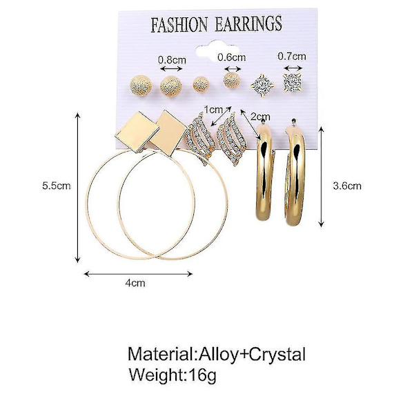 6 par örhängen set runda pärlor Diamant metalllegering öronnålar för boll