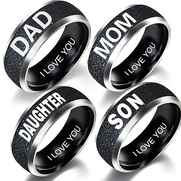 Mode Mamma Pappa Dotter Son Bokstäver Band Rostfritt stål Familjemedlem Ring Dad US 8