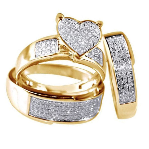 3 stk/sett Hjerte Rhinestone Innlagt Stable Finger Ring Brude Bryllupssmykker US 7