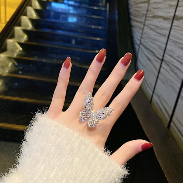 Dammode Cubic Zirconia Inlagd Butterfly Finger Ring Party Smycken Present White