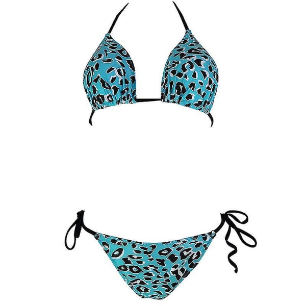 Kvinnor Sexig Bikinithong Set Vadderade Push Up Badkläder Leopard Blue S