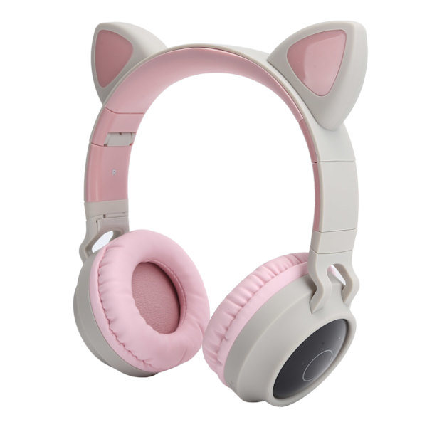 3D LED Kattöron Trådlöst Bluetooth 5.0 Vikbart Headset med Mikrofon Grå Rosa