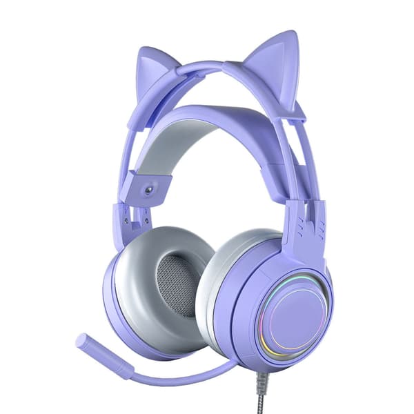 Katøre Gaming Headset Kablet Over-Ear med Støjreducerende Mikrofon Lilla Indpakkede Ørekopper til PC Piger