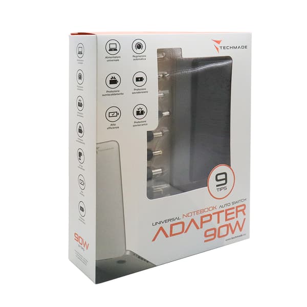 Techmade Universal Notebook Snabbladdare 90w med 9 Tips - Svart