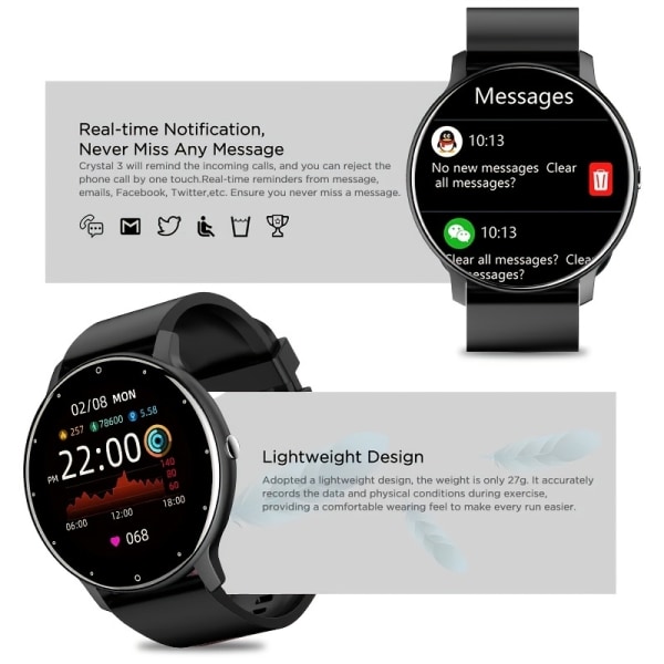 LIGE Smart Watch Herr Full Touch Screen Sport Fitness Watch IP67 Vattentät BT För Android Ios Smartwatch Herr+box Svart Black