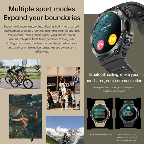 Herr Smart Watch Vattentät IP67 Herr Sport & Fitness Watch armygrön khaki