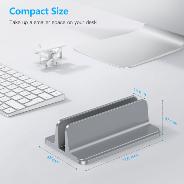 Vertikal bærbar computer stand justerbar, aluminium MacBook stand grå