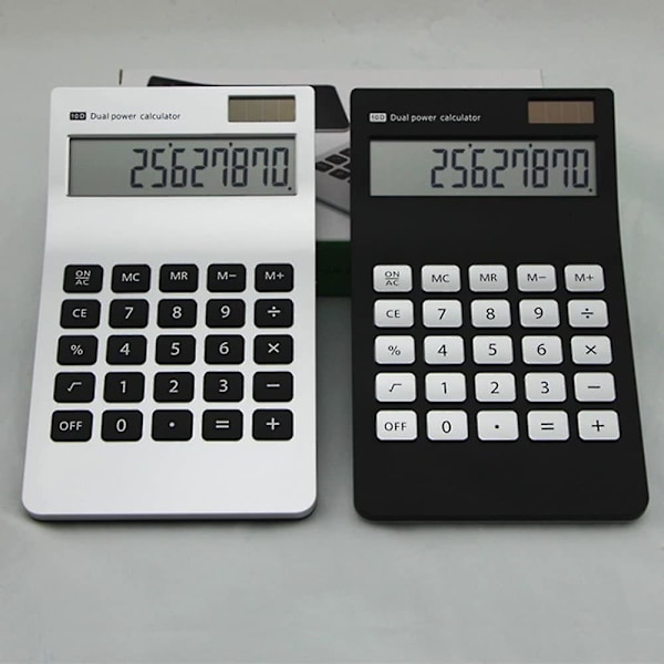 Kalkulator, Slank Elegant Design, Kontor/hjem Elektronikk, Dobbel Strømdrevet Skrivebordskalkulator, Solenergi, 10 Siffer, Tiltbar LCD-Skjerm, Stabilt Design
