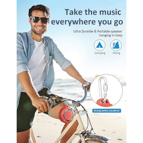 Vattentät Bluetooth-högtalare för utomhusbruk, trådlös bärbar mini-duschhögtalare med subwoofer, förstärkt bas, inbyggd mikrofon för sport, pool, strand
